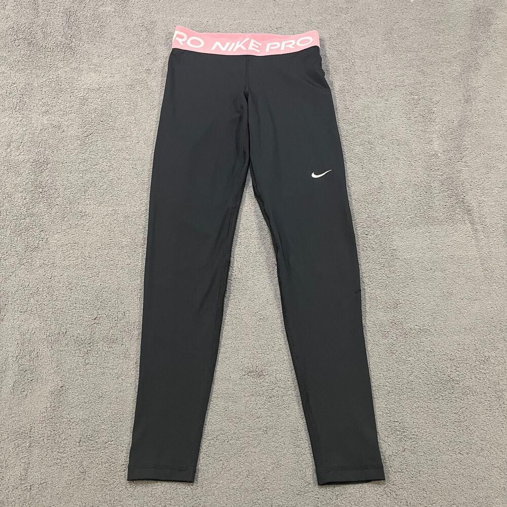 Nike Pro 365 Black Pink Athletic Training Mid Rise Leggings Women's Size Small